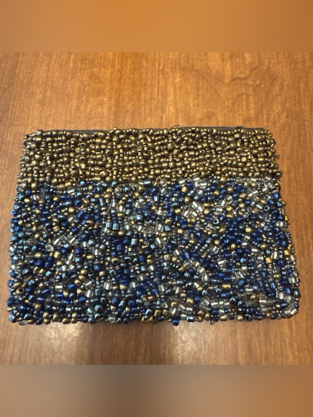 Hand-Beaded Clutch / Coin Purse in Gold and Navy Beads